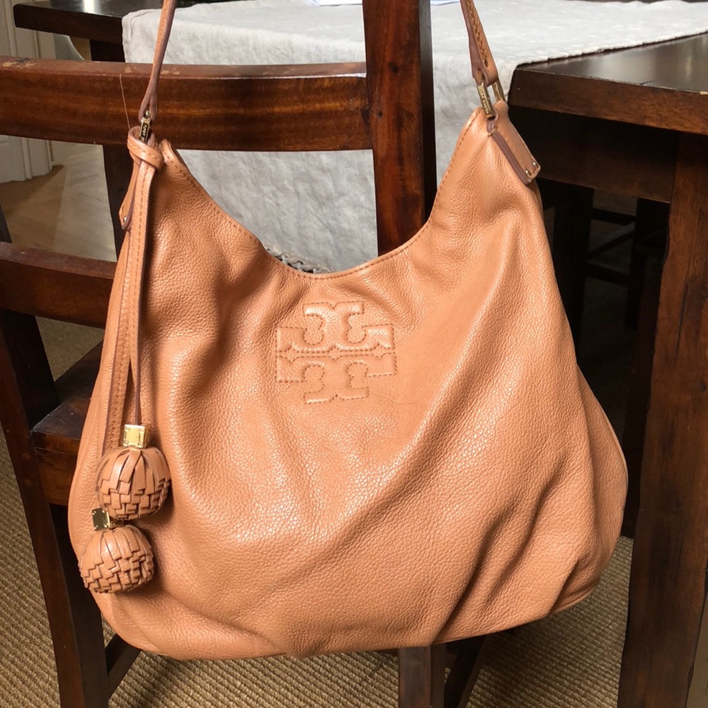 Tory Burch camel leather hobo bag purse